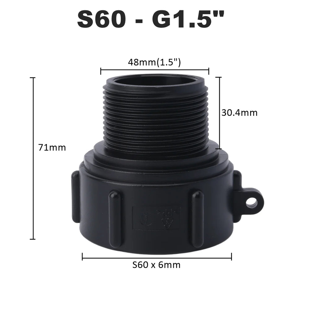 1000 Liter IBC Tank Adapter S60 x 1/2" 3/4' 1" 1.5 2" S100 Thread Connector Ton Barrel Joints IBC Tank Fitting