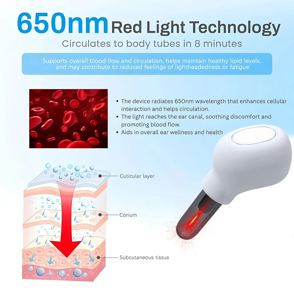 650nm Laser Ear Therapy Device | Tinnitus Relief Earplug for Otitis Media, Rhinitis & Sinusitis Care