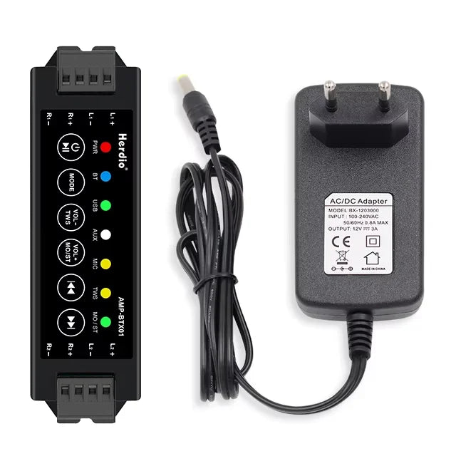 Herdio 4-Way Home Power Amplifiers Audio Bluetooth & Aux Mini Amplifier for Bathroom Wall Ceiling Speakers EU/US/UK/AU Plug