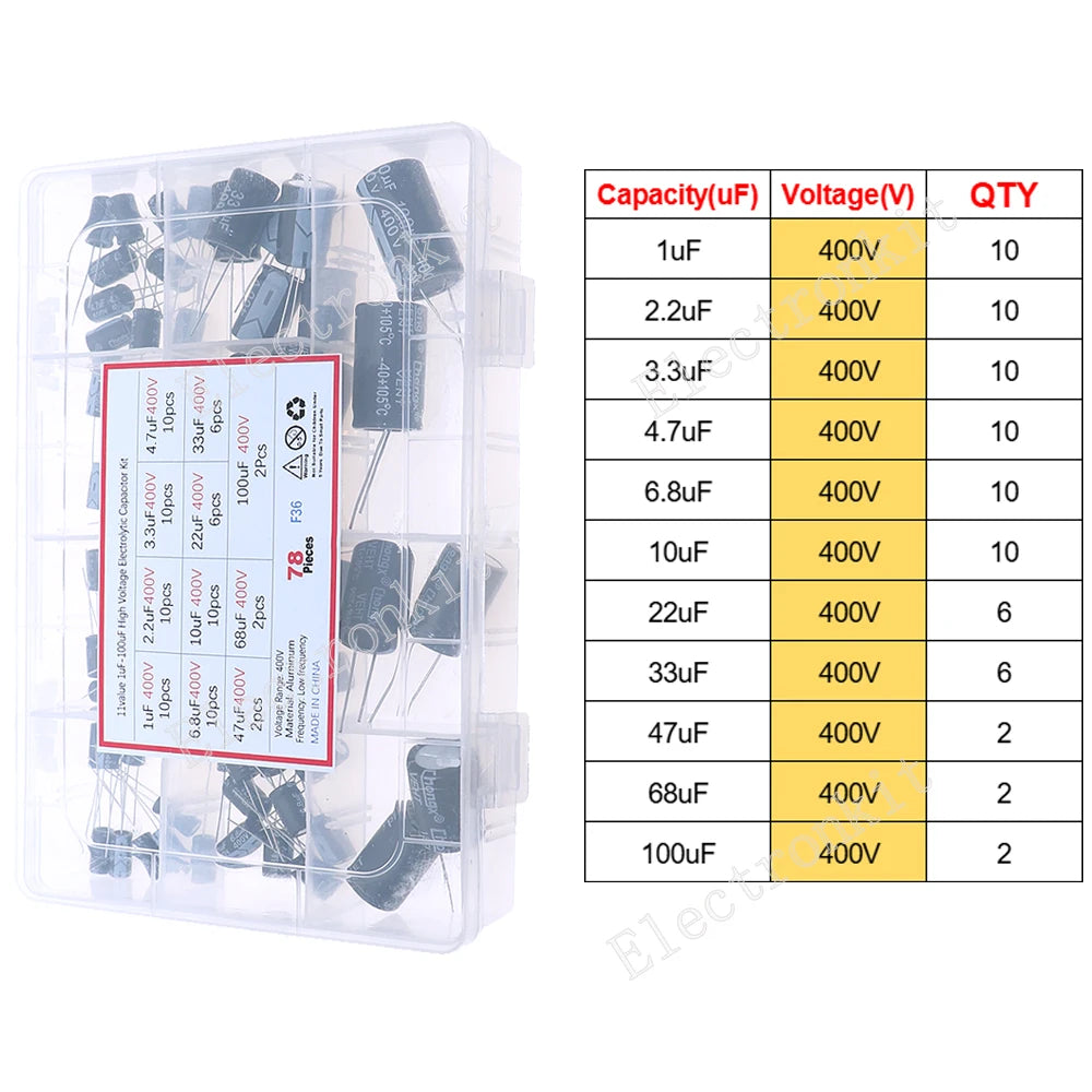 16V 25V 35V 50V 0.1uF to 2200uF DIP SMD Aluminum Electrolytic Capacitors Assortment Kit Set
