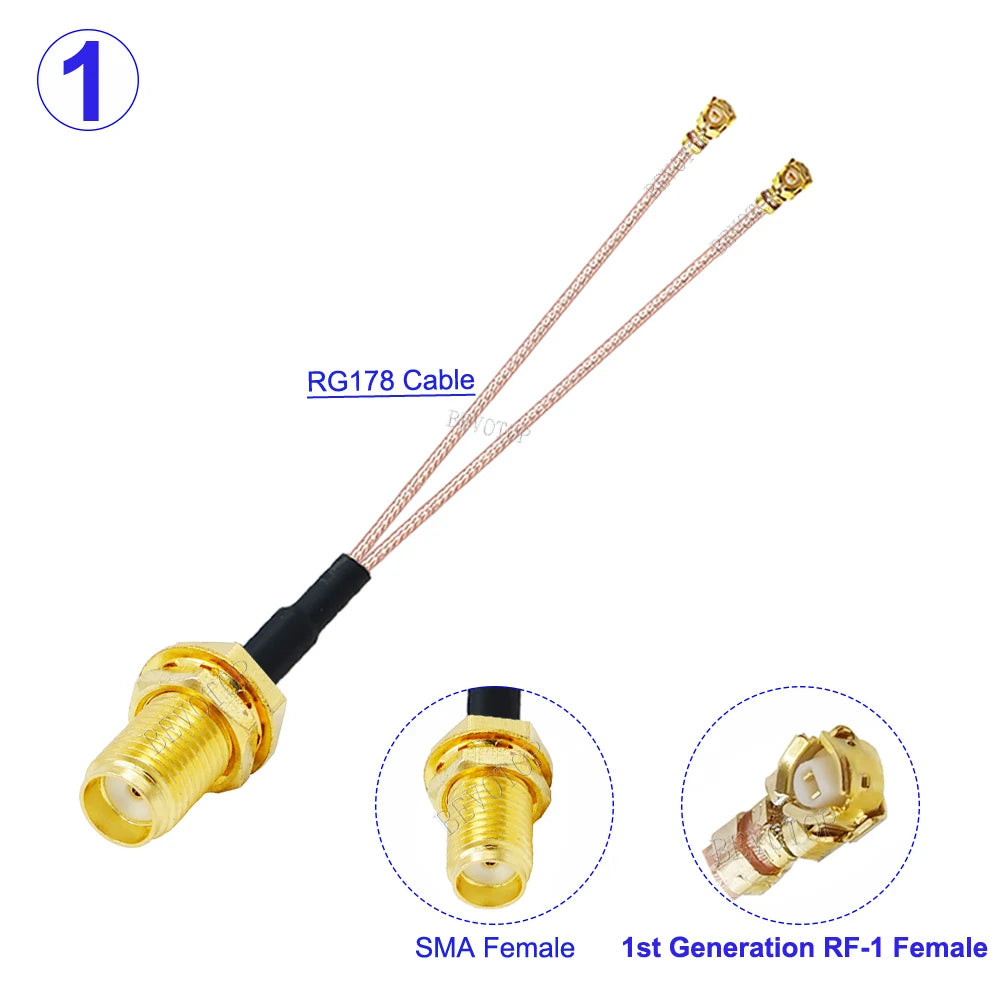 1PCS RG178 SMA Female to 2*IPX-1 Female Connector Y Splitter SMA to IPX Cable Pigtail RF Coaxial WIFI Antenna Extension Jumper