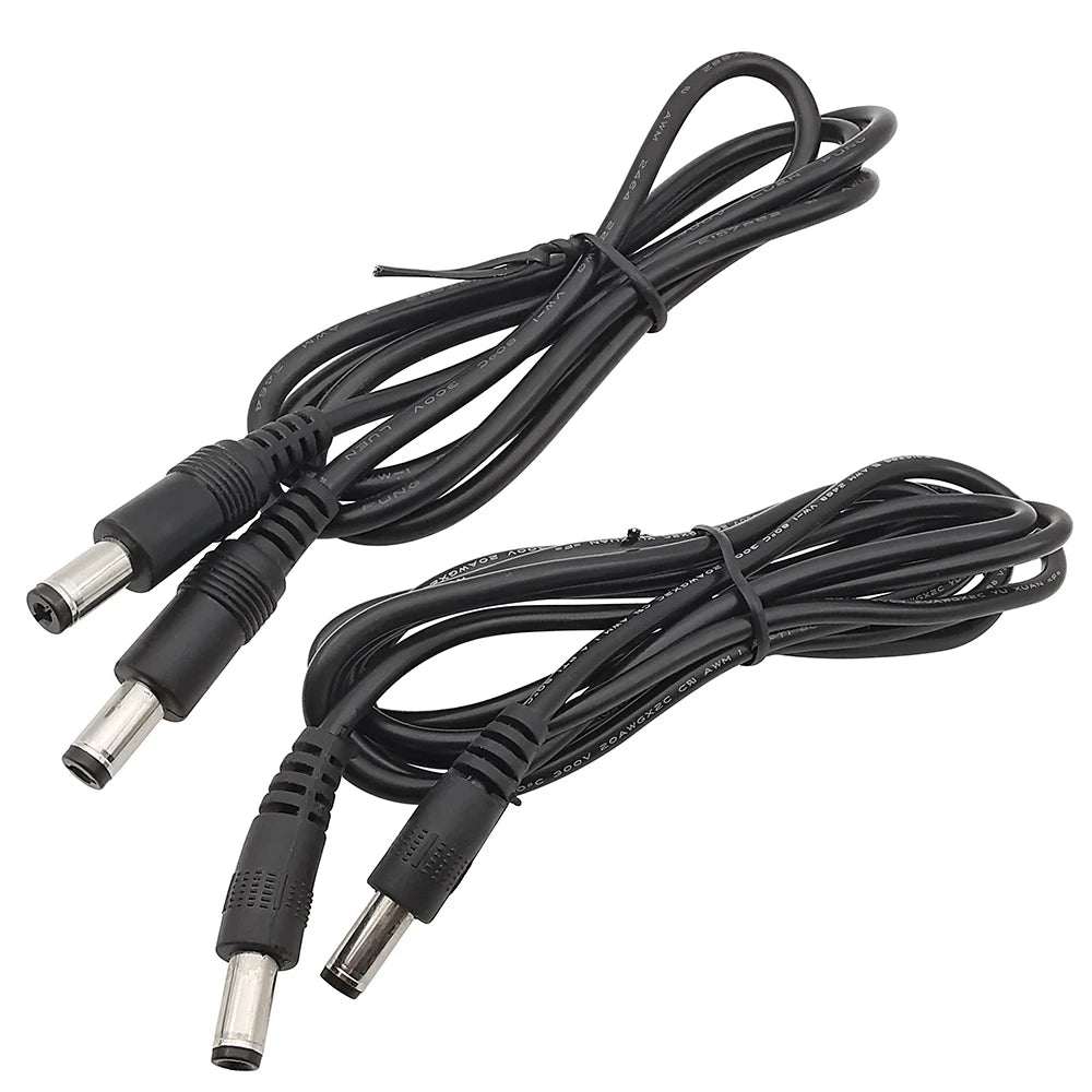 1Pcs Black DC Power Cable 5.5mm x 2.1mm Male to 5.5mm x 2.1mm Male Plug Connector Extension Cord for CCTV Security Camera