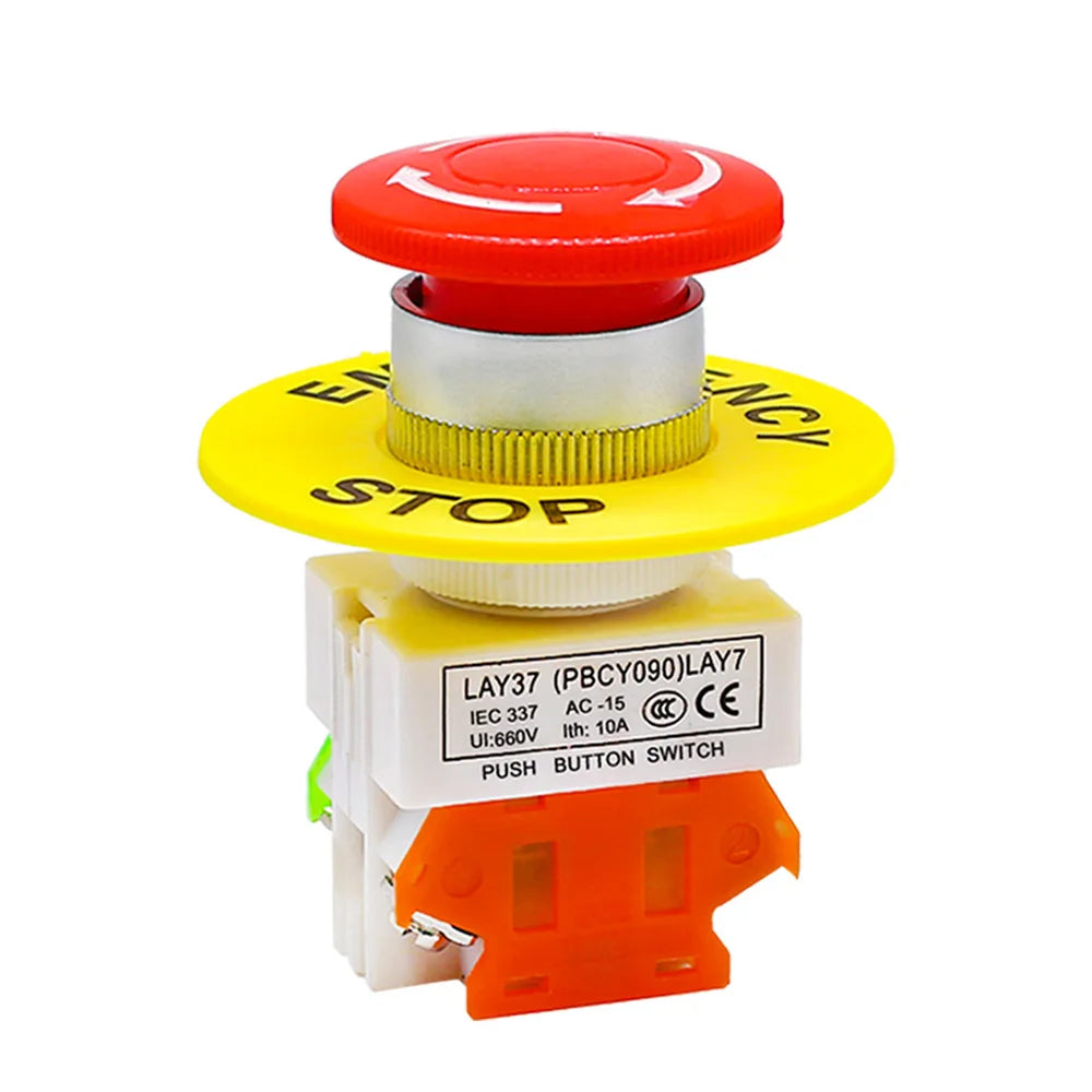 LAY7-11ZS Mushroom Head Emergency Stop Self-locking Button Switch Control Aperture Emergency Stop BButton LAY37