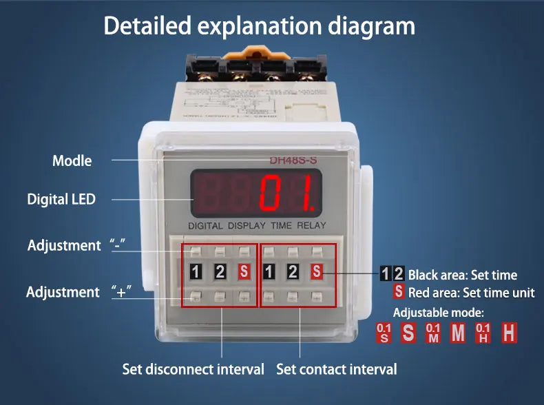 DH48S-S Time Delay Relay Switch DC24V 12V 0.1S-99H Digital LED Programmable With Base Timer Relay SPDT AC220V With Transformer