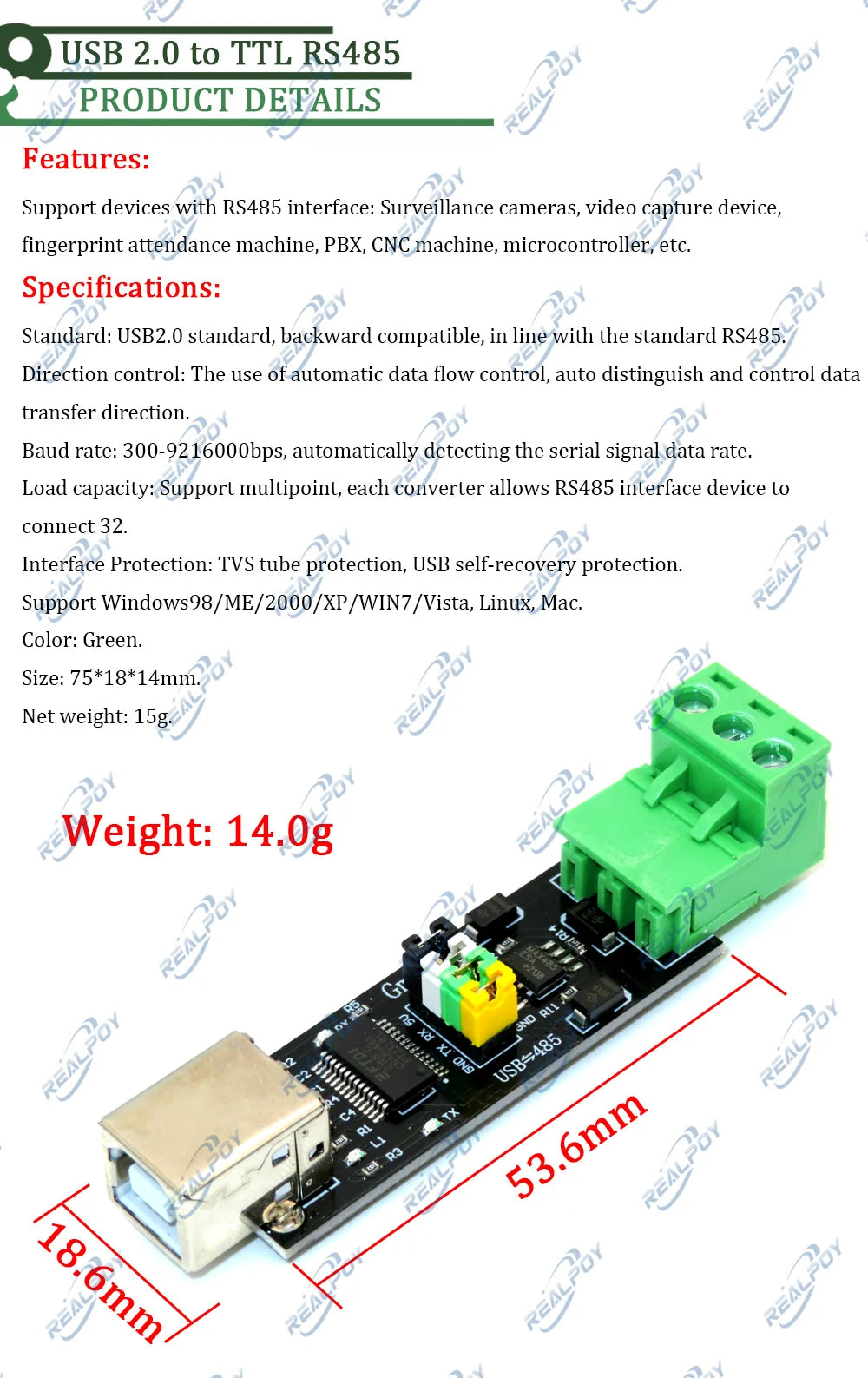 USB 2.0 to TTL RS485 Serial Converter Adapter FTDI Module FT232RL Double Function Protection TTL Turn RS - 485 MAX485 RS485