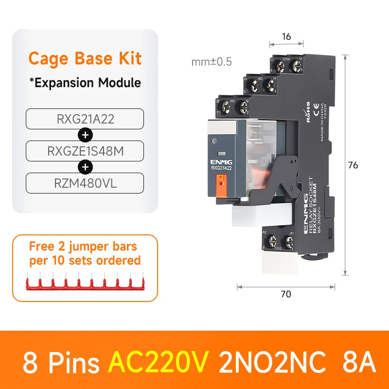 ENMG RXG Slim Power Relay 12A 24VDC/220VAC Coil, DIN Rail Mount Industrial Relay for PLC Control System