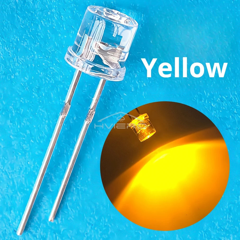 100pcs 5mm Flat Top White Red Yellow Blue Green Emitting Diode LED Wide Angle Ultra Bright Bulbs F5 5mm Light Lamp Diodes