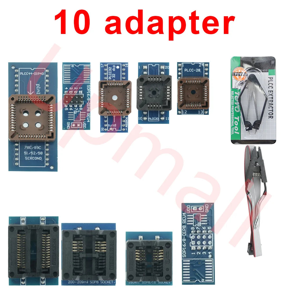 10 Adapters XGECU for T48 Programmer Supports 28000+ ICs SPI/Nor/NAND Flash/EMMC BGA153/162/169/100/221 Data Recovery Tool
