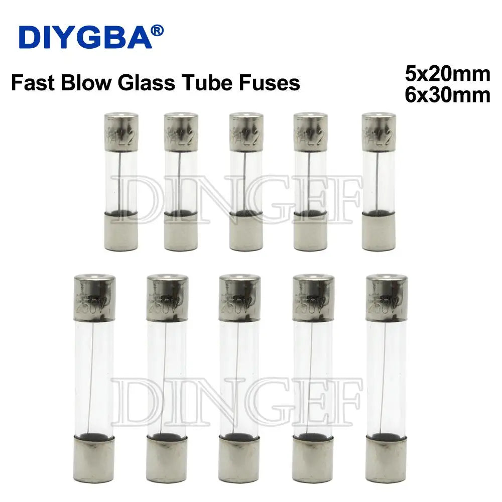 100PCS 5*20mm 6*30mm Fast Blow Glass Tube Fuses 5x20mm 6x30mm 250V 0.5A 1A 2A 3A 4A 5A 6A 8A 10A 15A 20A 25A 30A 0.75A AMP Fuse
