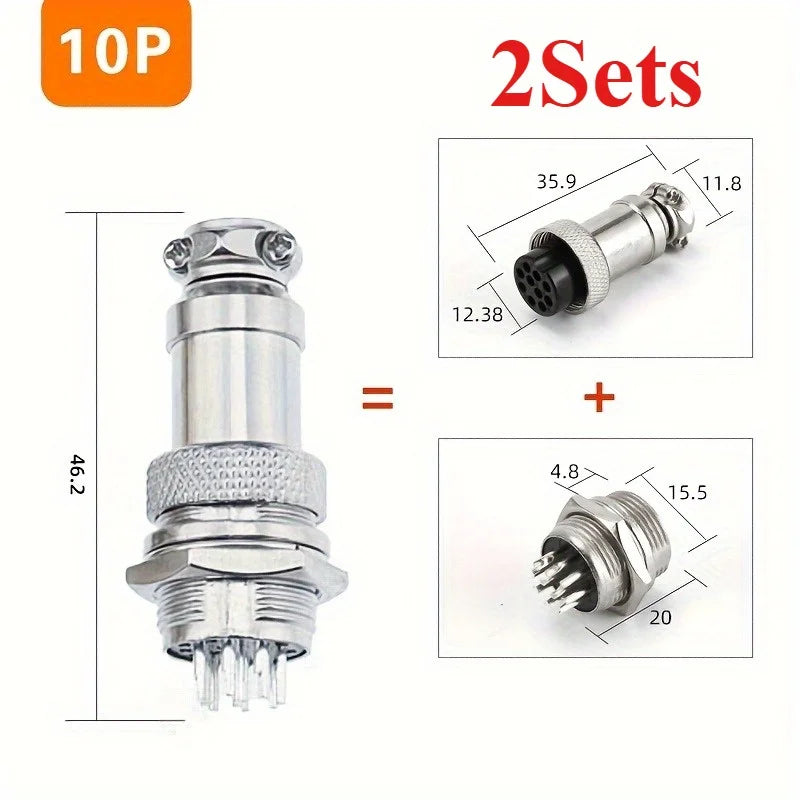 2 Sets  Male + Female GX16 Aviation Connector Plugs,2P/3P/4P/5P/6P/7P/8P/9P/10P Configurations Ideal