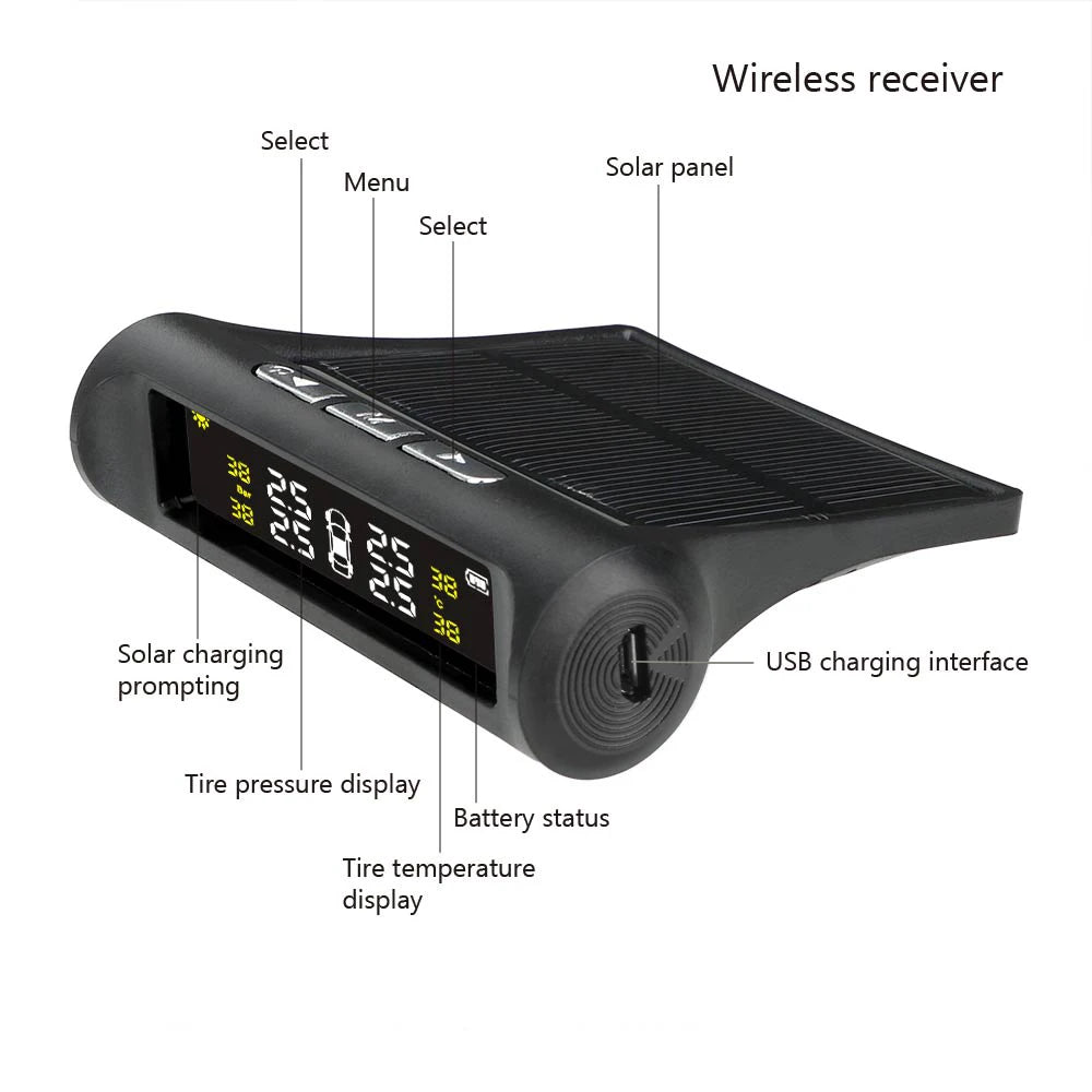 Temperature Warning Fuel Save Tire Pressure Monitoring System Solar TPMS With 4 External Sensors Car Tyre Pressure Monitor