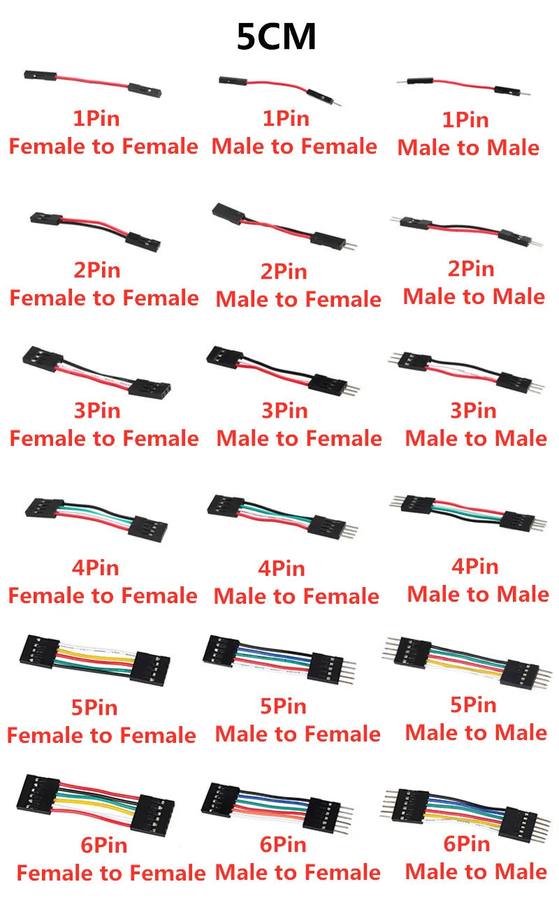 10PCS 2.54MM Pitch Wire Dupont Line Female to Female 1P2 3 4 5 6 Pin Dupont Cable Connector JUMPER Cable Wire for PCB 3D Printer