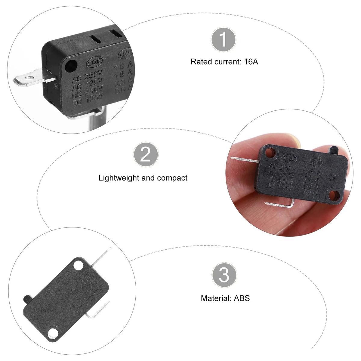 10Pcs Normally Close Micro 16a Limit Switch Replacement Snap Spdt Microwave Oven Washer Rice Cooker Door Button