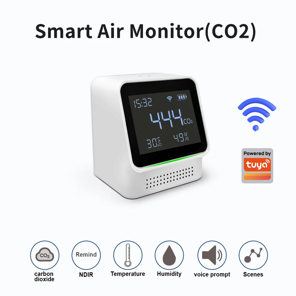 Lincukoo Tuya WiFi Smart Air Monitor NDIR CO2 Temperature＆Humidity Measurement High-Precisio Realtime Sound Lighting Alarm
