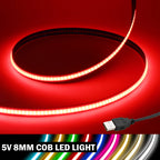 DC 5V USB COB Strip Width 8MM Flexible LED Strip Cabinet Light Lamp Home Decor TV Backlight Pink/Red/White/Ice Blue/Yellow/Green