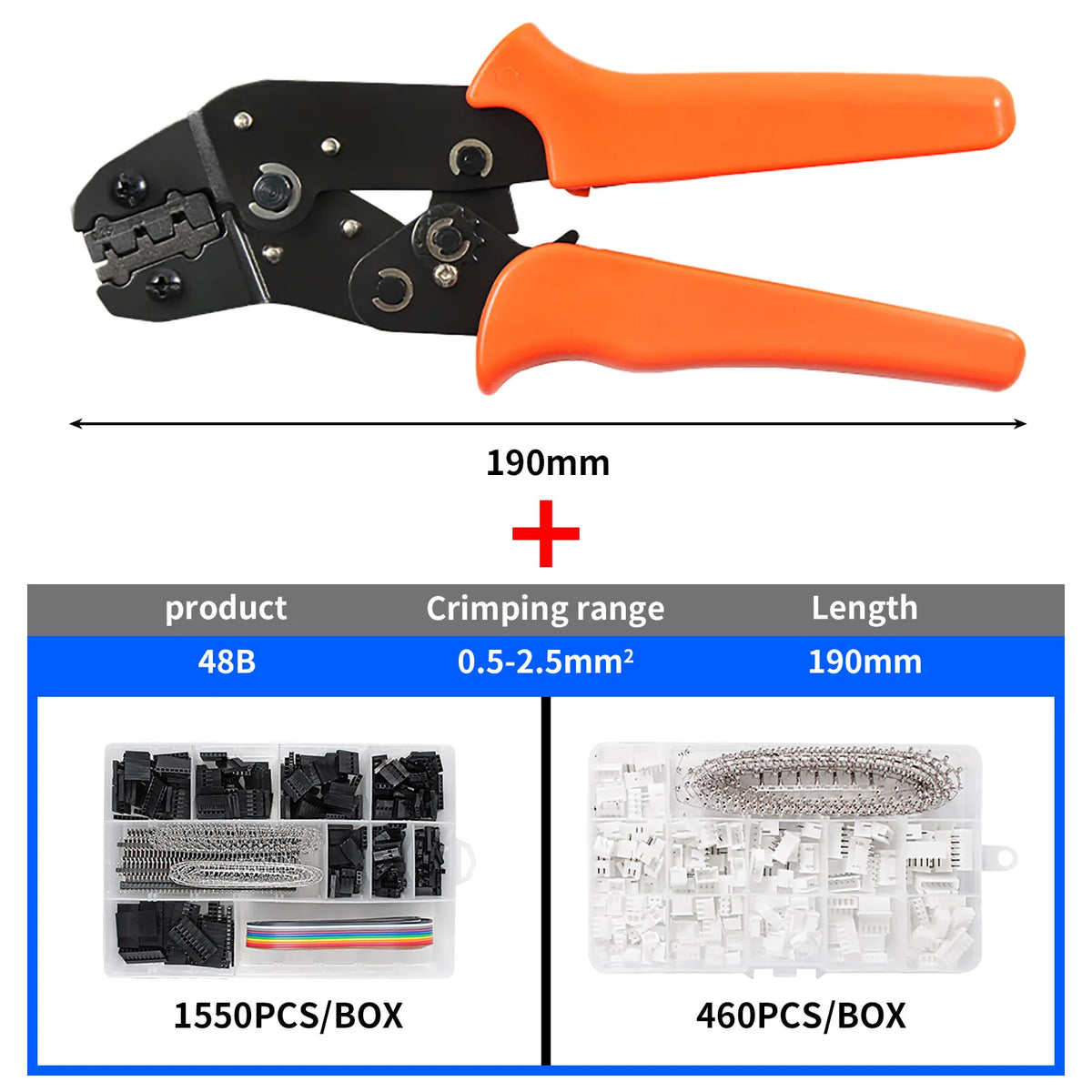 YICHENG 2.54mm Dupont Connector Kit with Ratcheting Wire Crimping Tool,Male Female Pins, Headers & Ribbon Cable