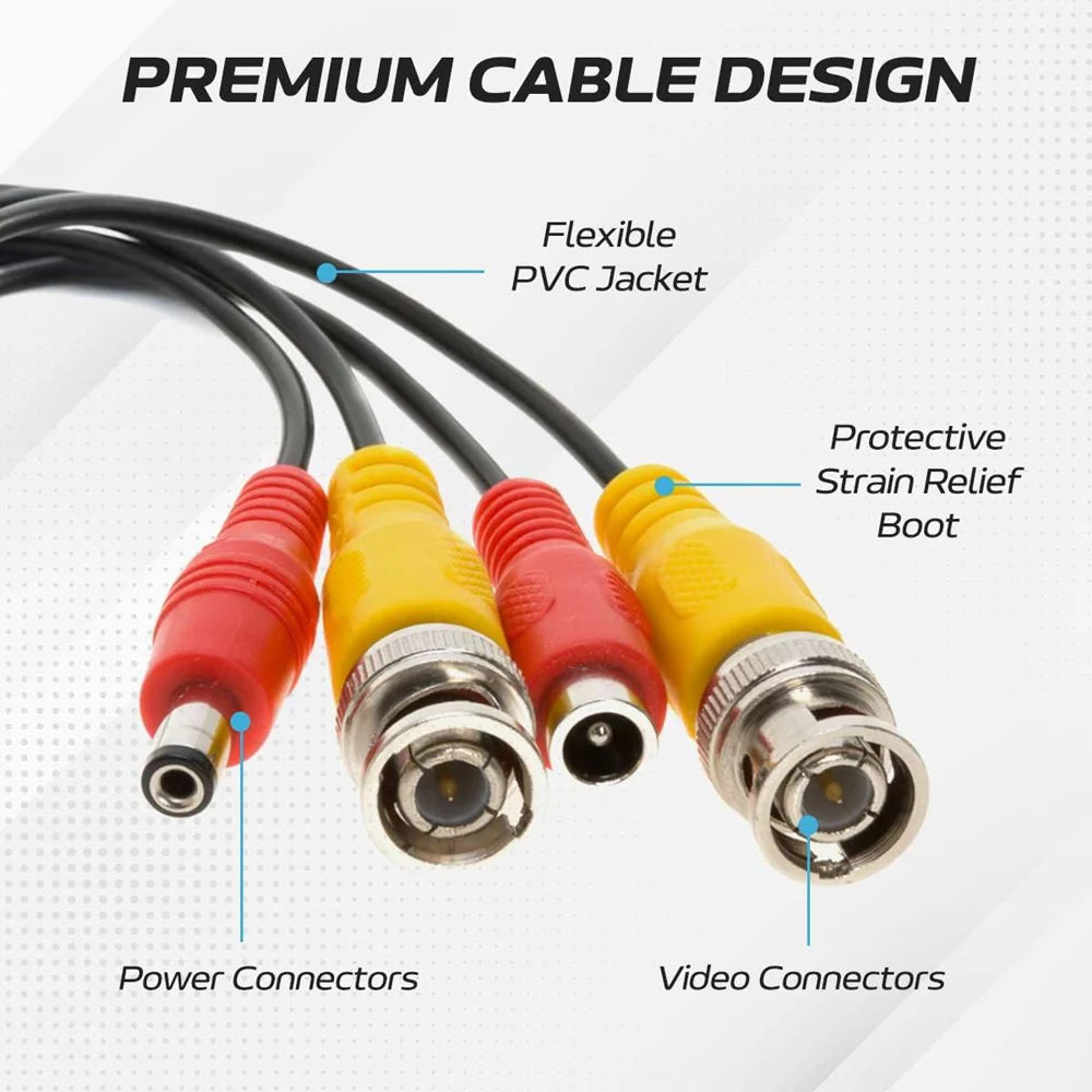 BNC Video Power Cable Extension Wire 5M/10M/20M/30M 2 IN 1 BNC+DC Connector for CCTV, Security Camera, DVR, Surveillance System