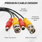 BNC Video Power Cable Extension Wire 5M/10M/20M/30M 2 IN 1 BNC+DC Connector for CCTV, Security Camera, DVR, Surveillance System