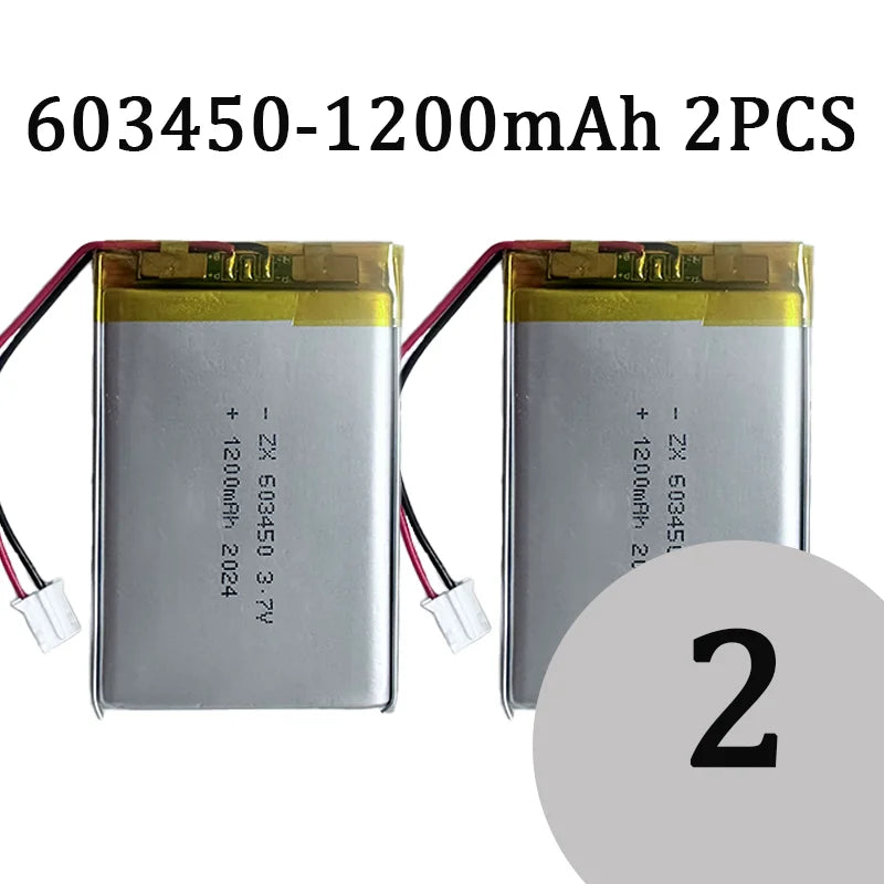 603450 3.7V 1200mAh Lithium Polymer LiPo Rechargeable Battery with jst PH 2.0mm 2pin plug For MP3 Laptop PC Camera GPS