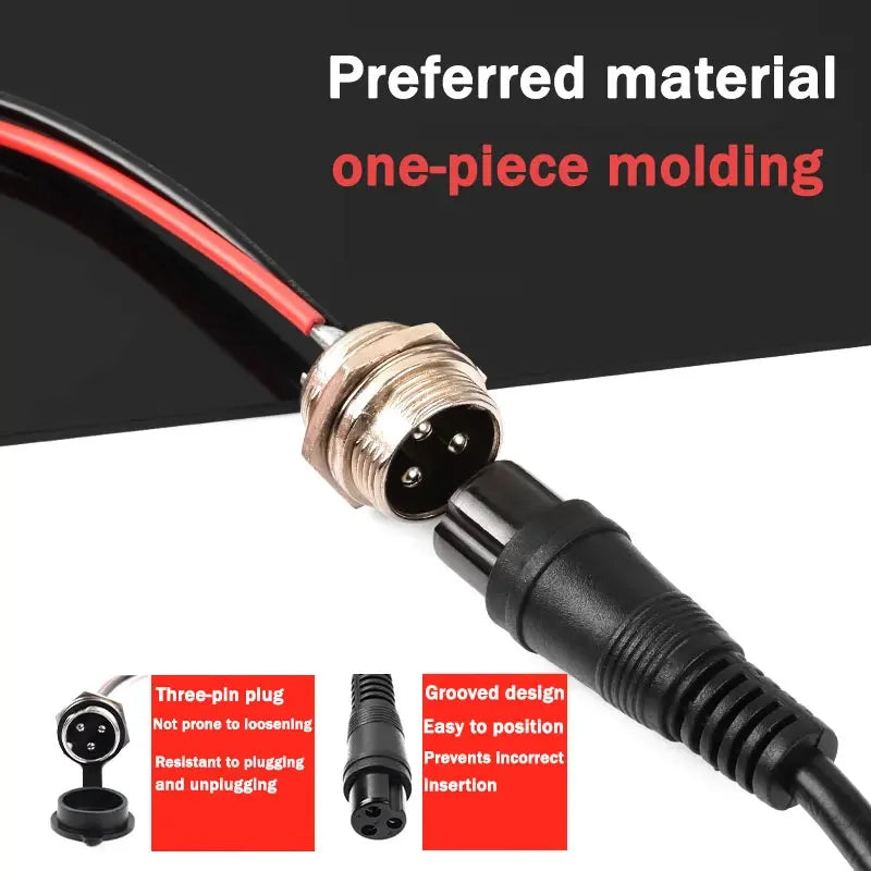 GX16 3Pin Plug for Lithium Battery Electric Scooters Aviation Charging Port 3 Pin Charger Output Cable 220V Waterproof Dust-pro