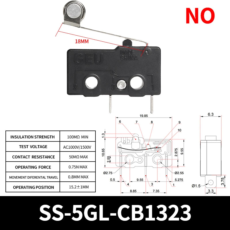 SS-5GL 2/3Pins Micro Limit Switch NO/NC/CHANGEOVER SPDT Snap Action Switch ON/OFF