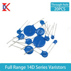 20PCS Through-hole MOV Varistors: 14D180K, 14D220K, 14D270K, 14D330K, 14D360K, 14D390K, 14D470K, 14D560K, 14D182K and other rela