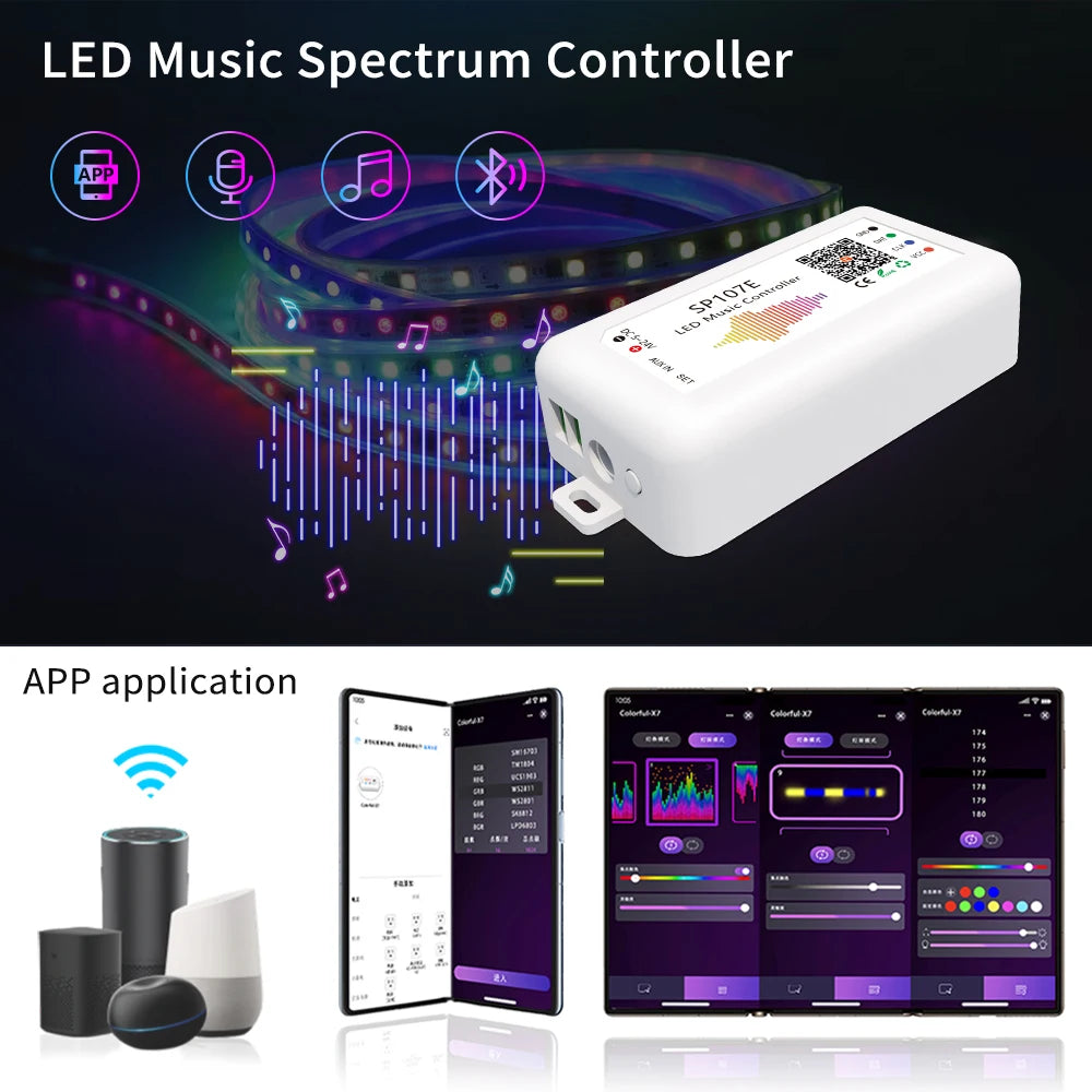 Ws2812B Led Rgbic Strip Light Controller Dc5V-24V WiFi Sp511E Music Ws2811 Sk6812 Sp107E Addressable Sp107E Smart App Controller