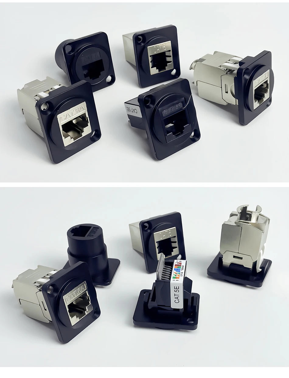 D-Type Panel Mount RJ45 Ethernet Socket – Shielded CAT5e / CAT6 Network Jack with Metal Housing for Industrial Enclosure