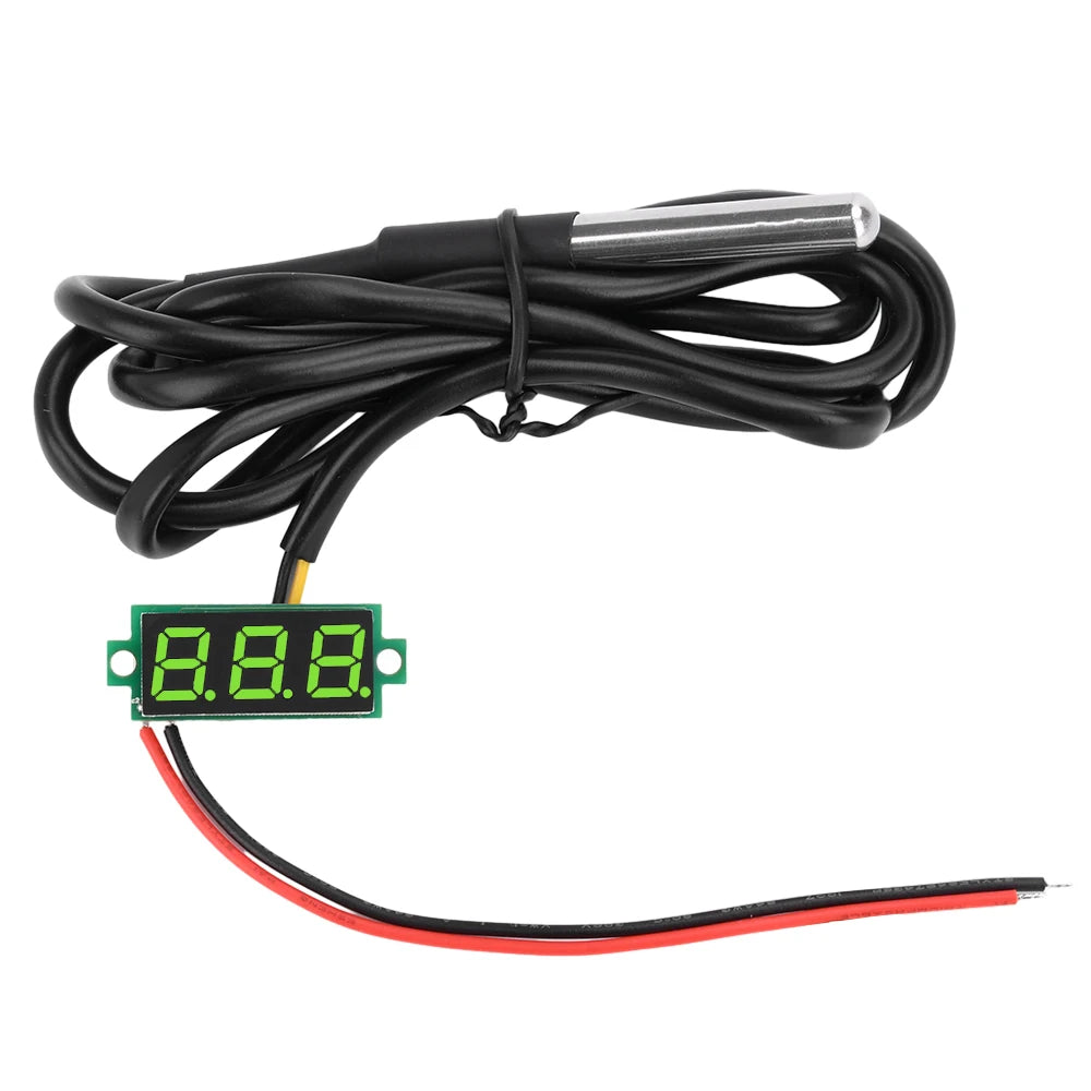 DC4-28V 0.28-inch Mini Two-Line Digital Thermometer Tester LED Display DS18B20 Waterproof Metal Probe -50 ℃~125 ℃