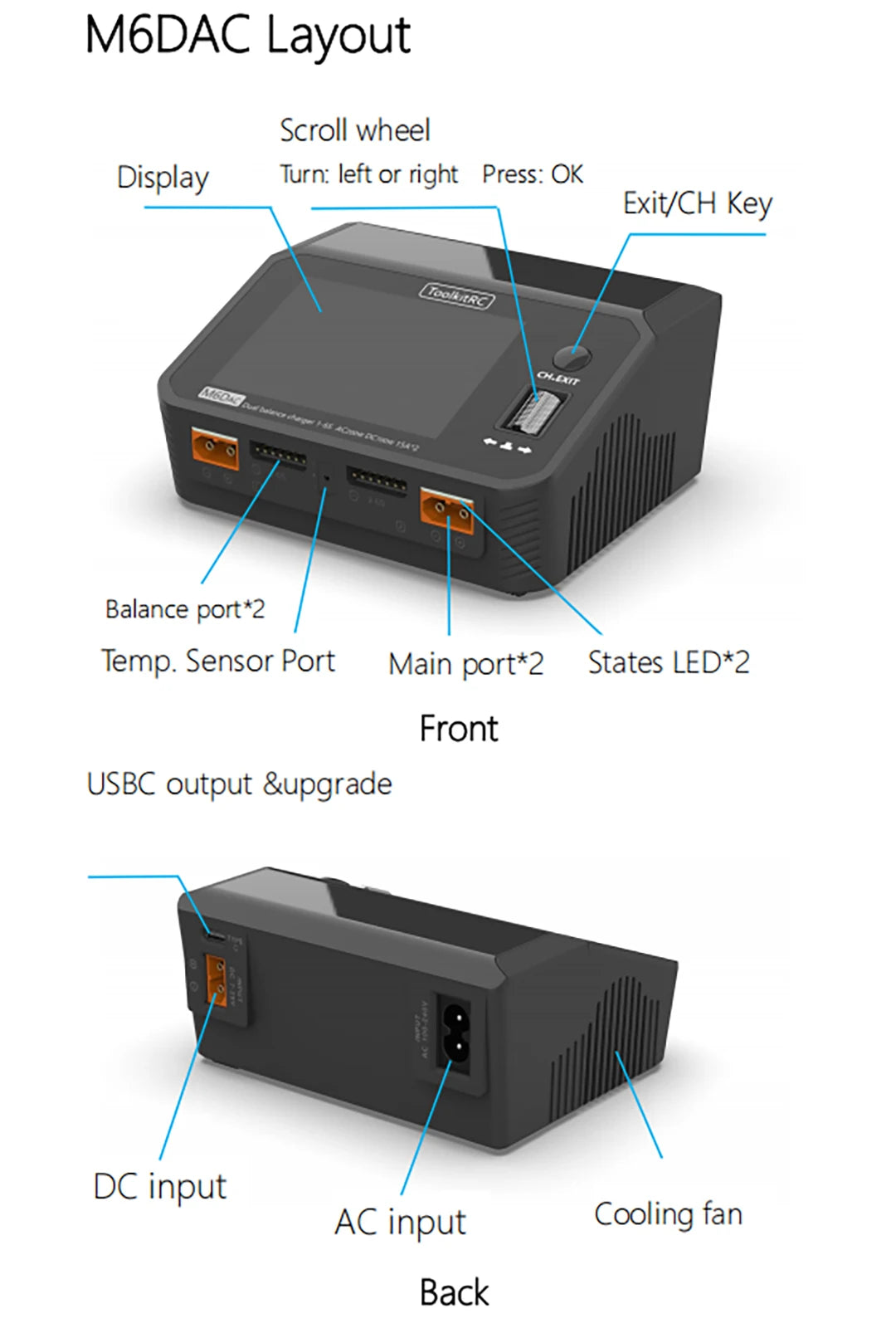ToolkitRC M6DAC 350W X 2 USB-C 65W AC/DC Dual Smart Charger Discharger for 1-6S Lipo LiHV Lion NiMh Pb Battery with 15A Balance