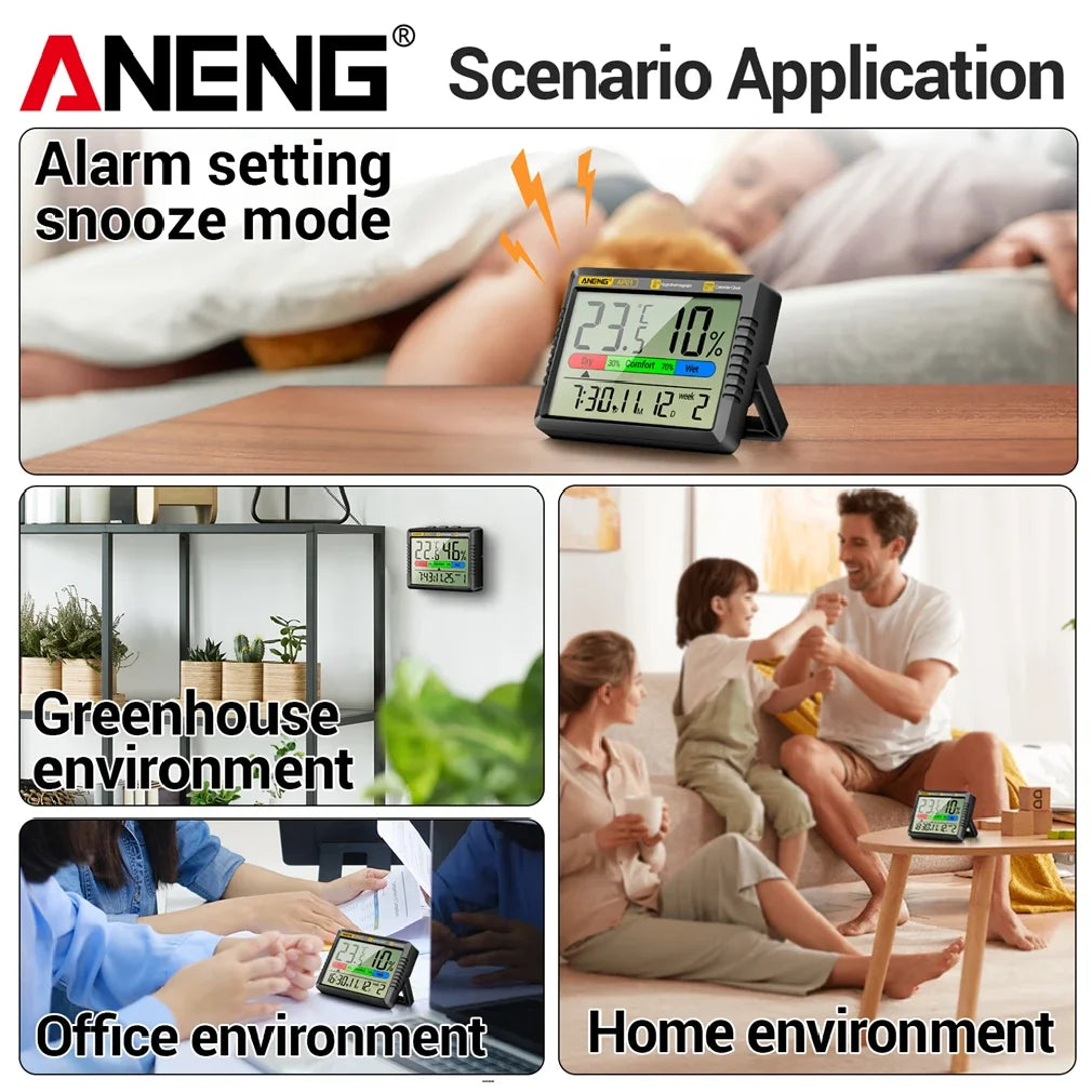 Digital Thermohygrometer Clock ANENG AP01 Snooze Alarm Mode Air Thermometer Humidity Multi-scenario High Precision Tester Tools