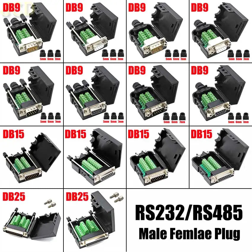 DB9 DB15 DB25 Connector D-SUB 9 15 25 Pin Male Female Plug RS232 RS485 Breakout Terminals 21-24 AWG Wire Solderless Connectors