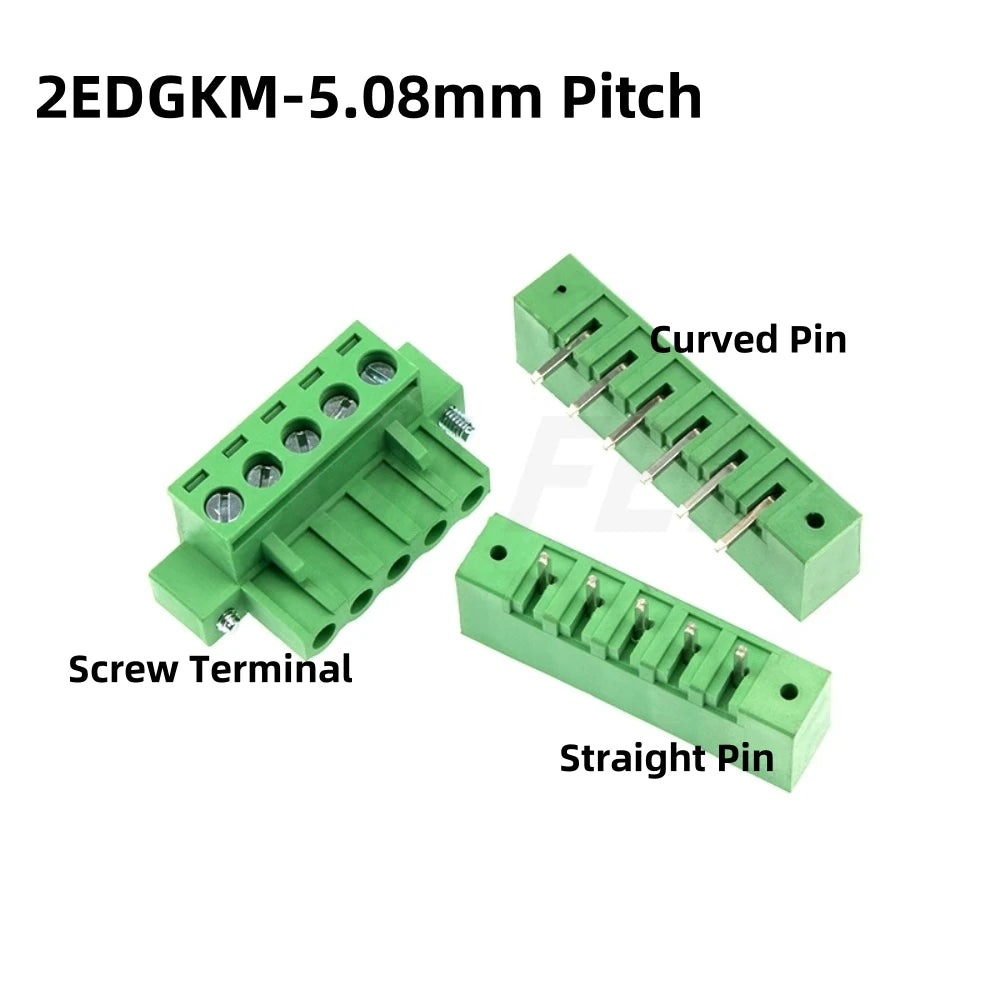 5pcs Terminal Connector 2EDGKM 3.81mm 5.08mm 3.5mm Pitch 15EDGKM PCB Terminal Block Plug-in Type 2~24P With Flange Fixed Panel
