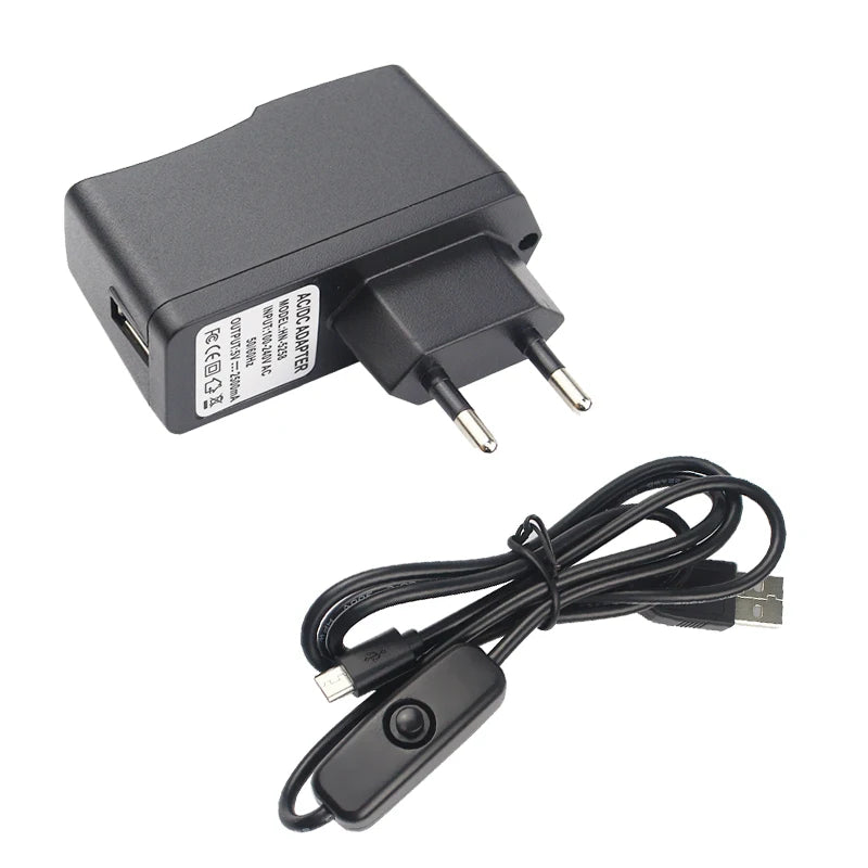 10 PC Power Supply  5V 2.5A  Power Adapter + Switch ON/OFF Micro USB Port Cable for Raspberry Pi 3B+ Orange Pi Zero 2 Banana Pi