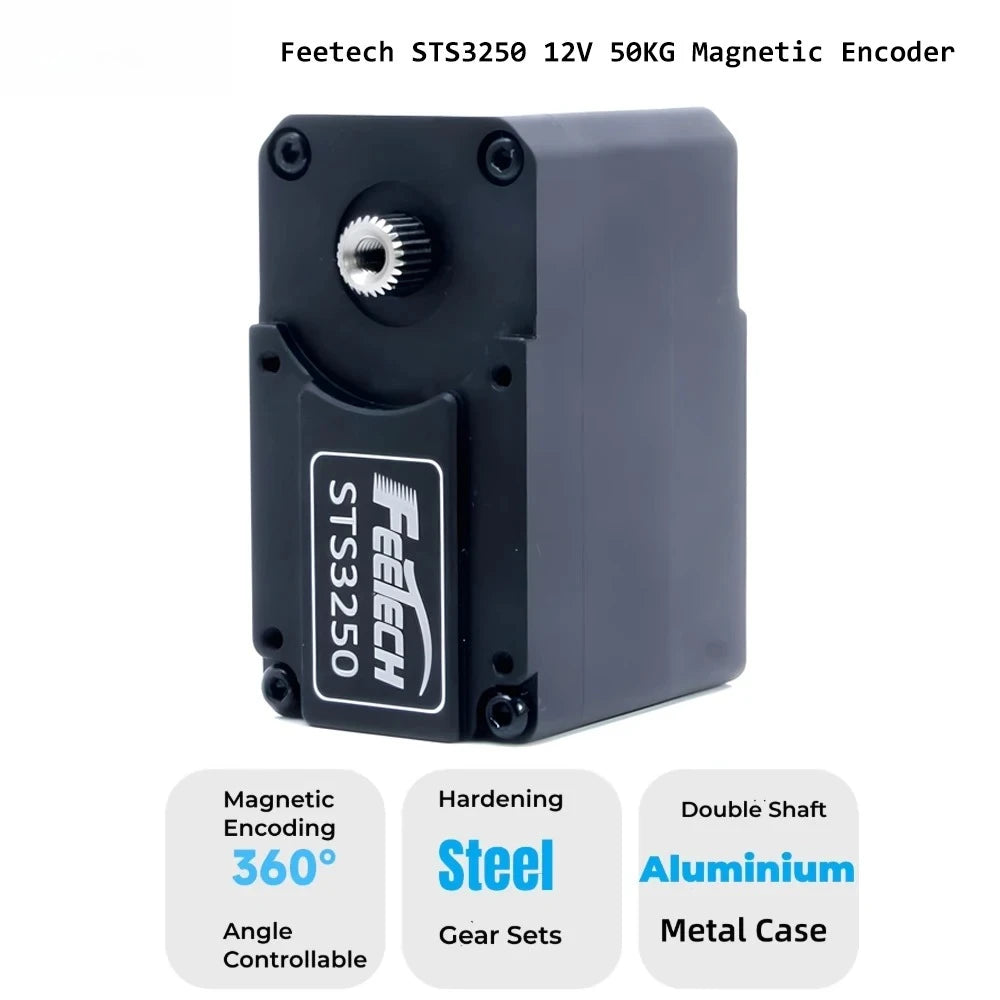 Feetech STS3250 12V 50KG Magnetic Encoder Double Shaft TTL Servo Coreless Motor Aluminum Case 360 Degrees Serial Bus Smart Servo