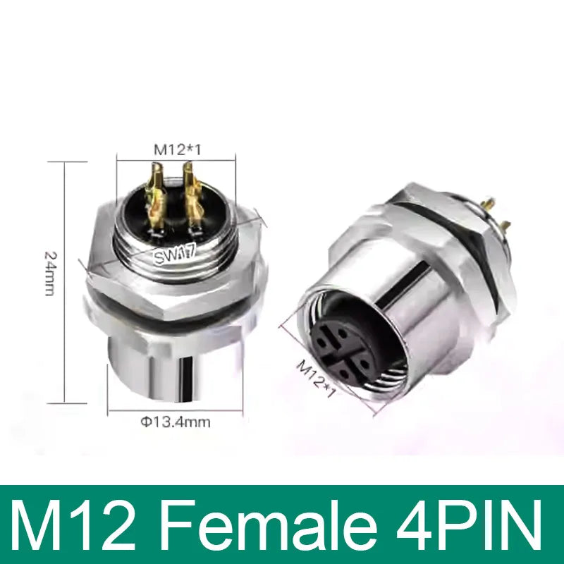 M12 Panel Back Mount Flange Socket Sensor Connector Waterproof Screw Threaded Coupling Male Female 3 4 5 8Pin M1216