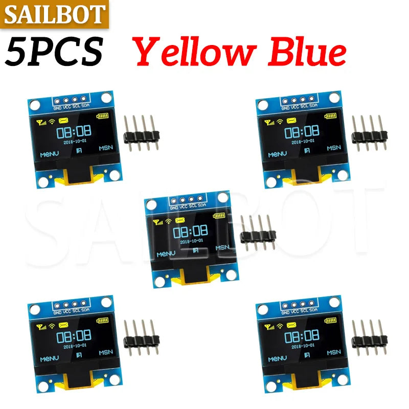 1-10PCS 0.96 Inch OLED Display Module I2C IIC SPI Serial 128X64 SSD1315 LCD 3.3-5V 4 Pin White/Blue/Yellow Blue for Arduino