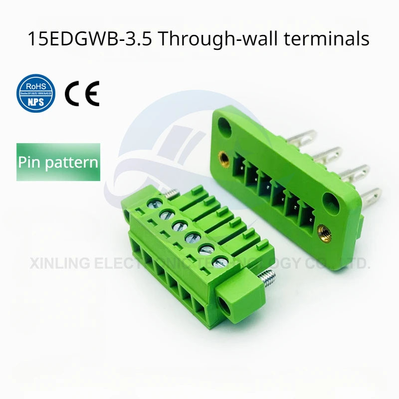 2set 3.5MM Through Wall Plug in Terminal Blocks Connector 15EDGWB/KM-3.5mm with Flange 2/3/4/5/6/7/8/9/10-24 Pin