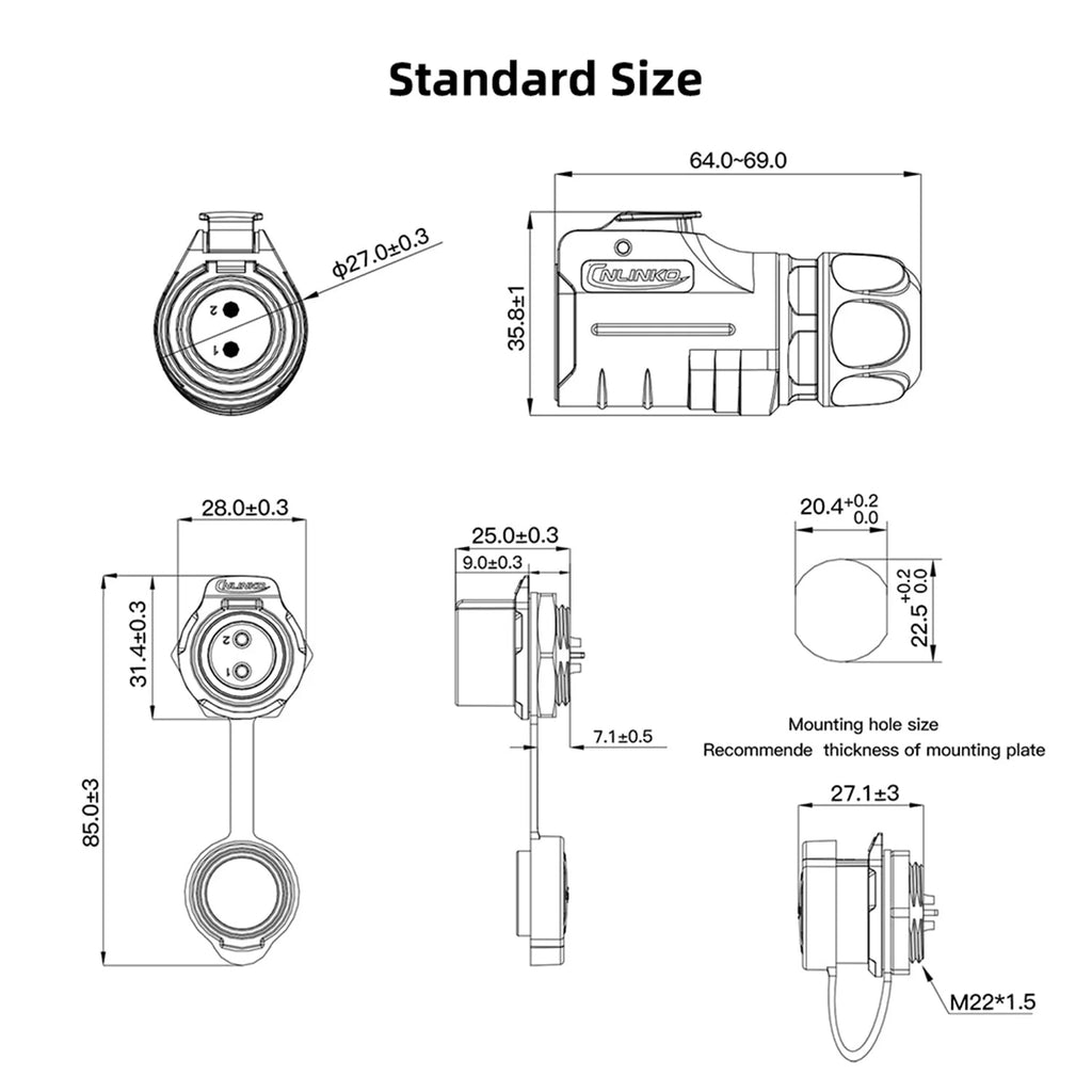 CNLINKO LP20 2/3/4 Pin IP68 Waterproof Quick Circular Connector Panel Mount Electrical Power Connector for Outdoor Eqiupments