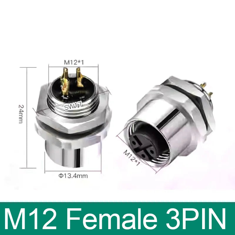 M12 Panel Back Mount Flange Socket Sensor Connector Waterproof Screw Threaded Coupling Male Female 3 4 5 8Pin M1216