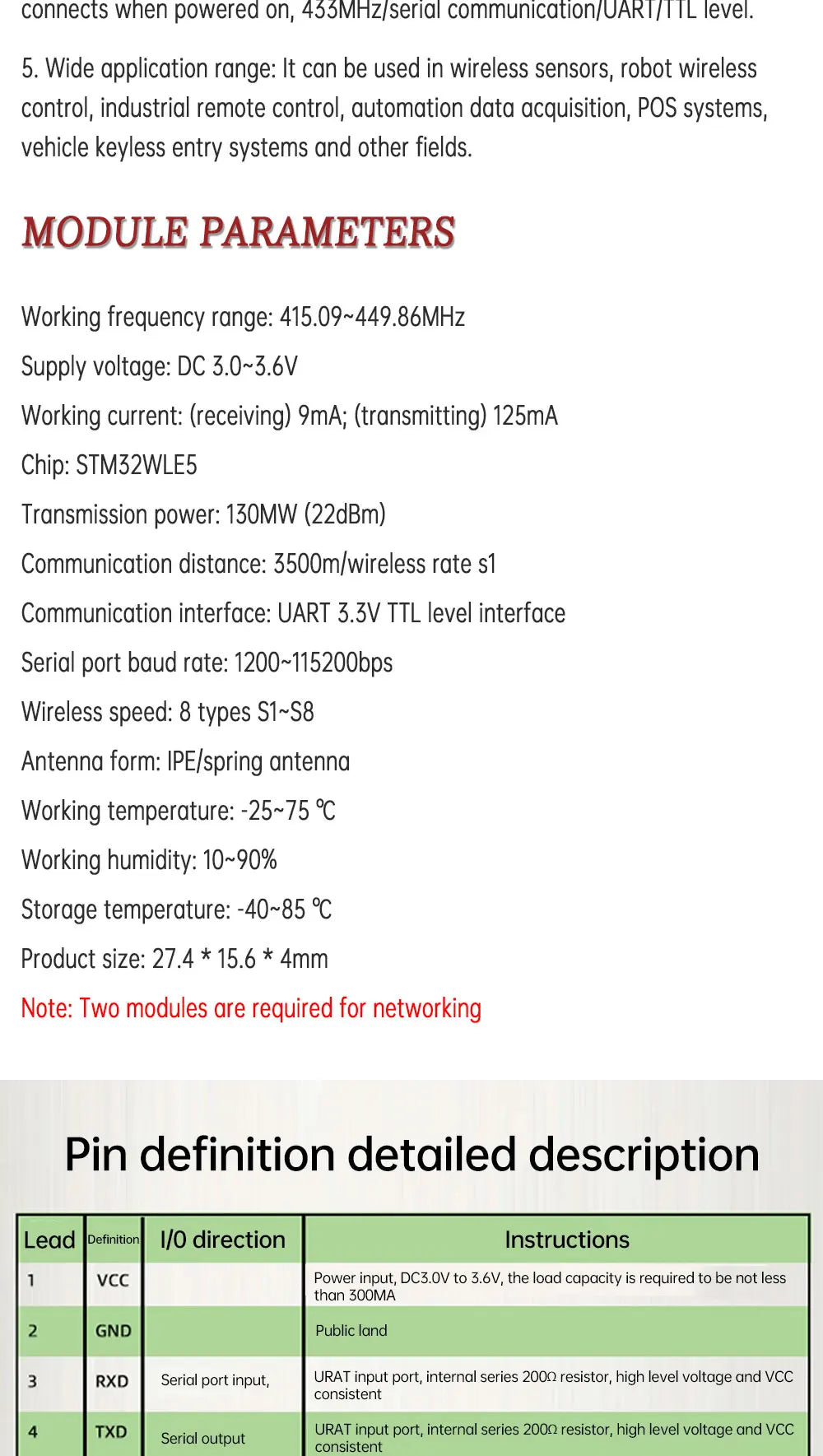 New HC-15 LORA wireless serial communication module for 433MHZ data transmission serial communication UART interface