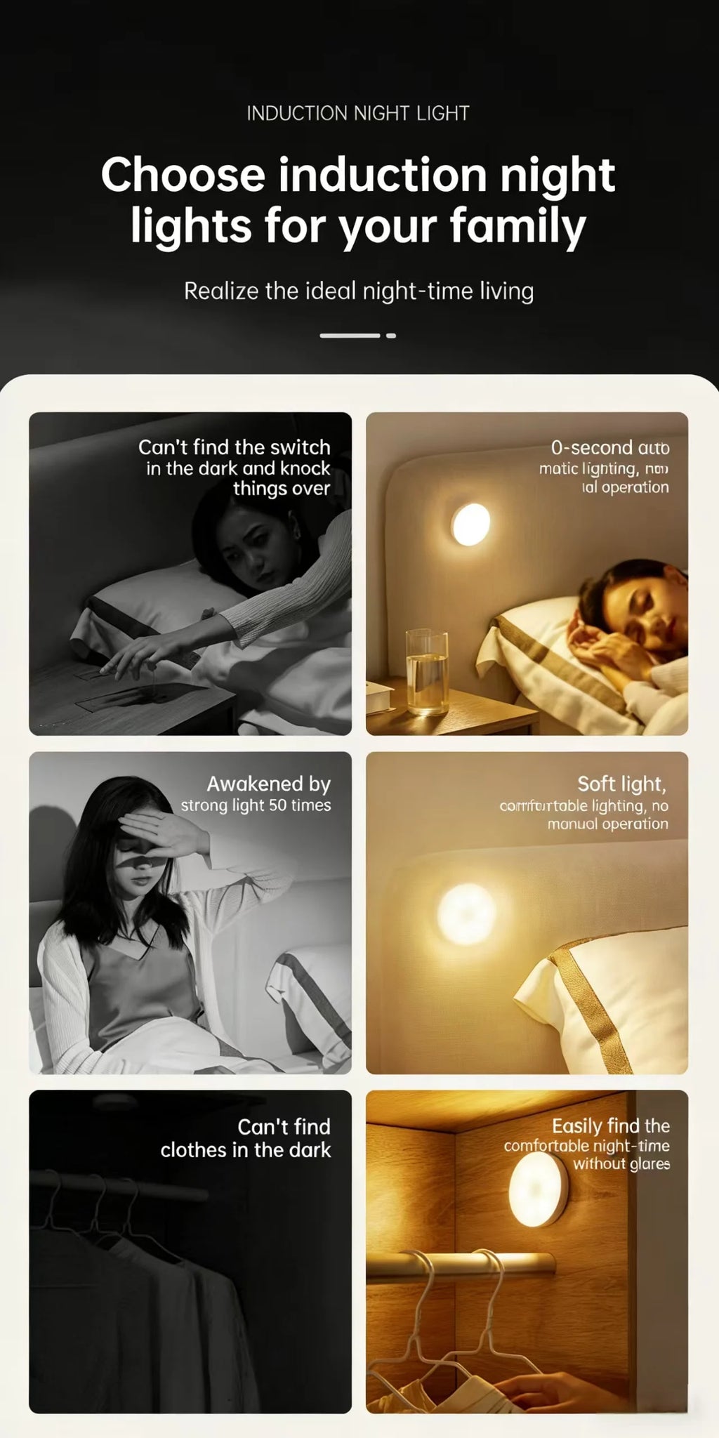 Motion Sensor LED Magnetic Night Light, 1/2 Pack Wireless Rechargeable Night Light, Auto On/Off for Bedroom, Wardrobe, Hallway