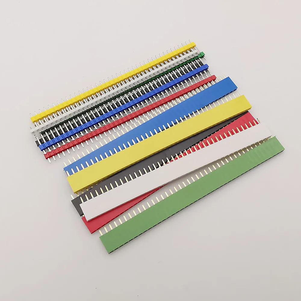 10Pair Single Row Pin Female Header Socket Pitch 2.54mm 40 Pins Connector 1x40P DIP Male Plug Header PCB Board Strip for Arduino