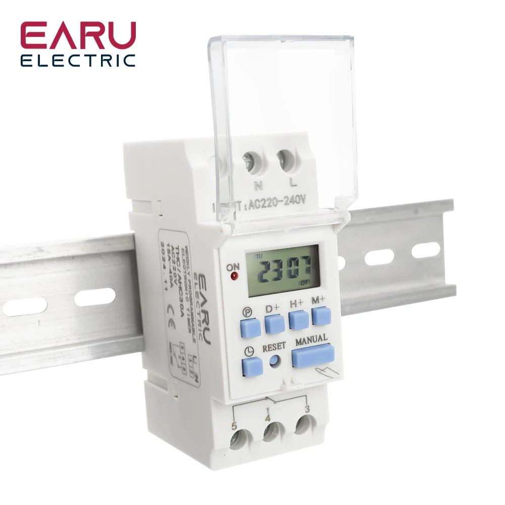 Electronic Weekly 7 Days Programmable Digital Timer Switch Relay Timer Control Din Rail THC AC 220V 230V 110V DC 12V 24V 48V 30A