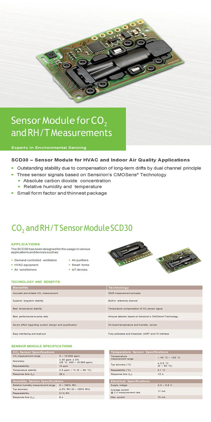 SCD30 Air Quality Sensors Module for CO2 and RH/T Measurements I2C Modbus PWM