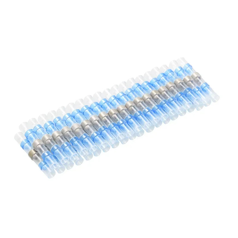 500/1000PCS Waterproof Solder Seal Sleeve Splice Terminal Tinned Copper Heat Shrink Electrical Wire Butt Connector AWG16-14 Blue