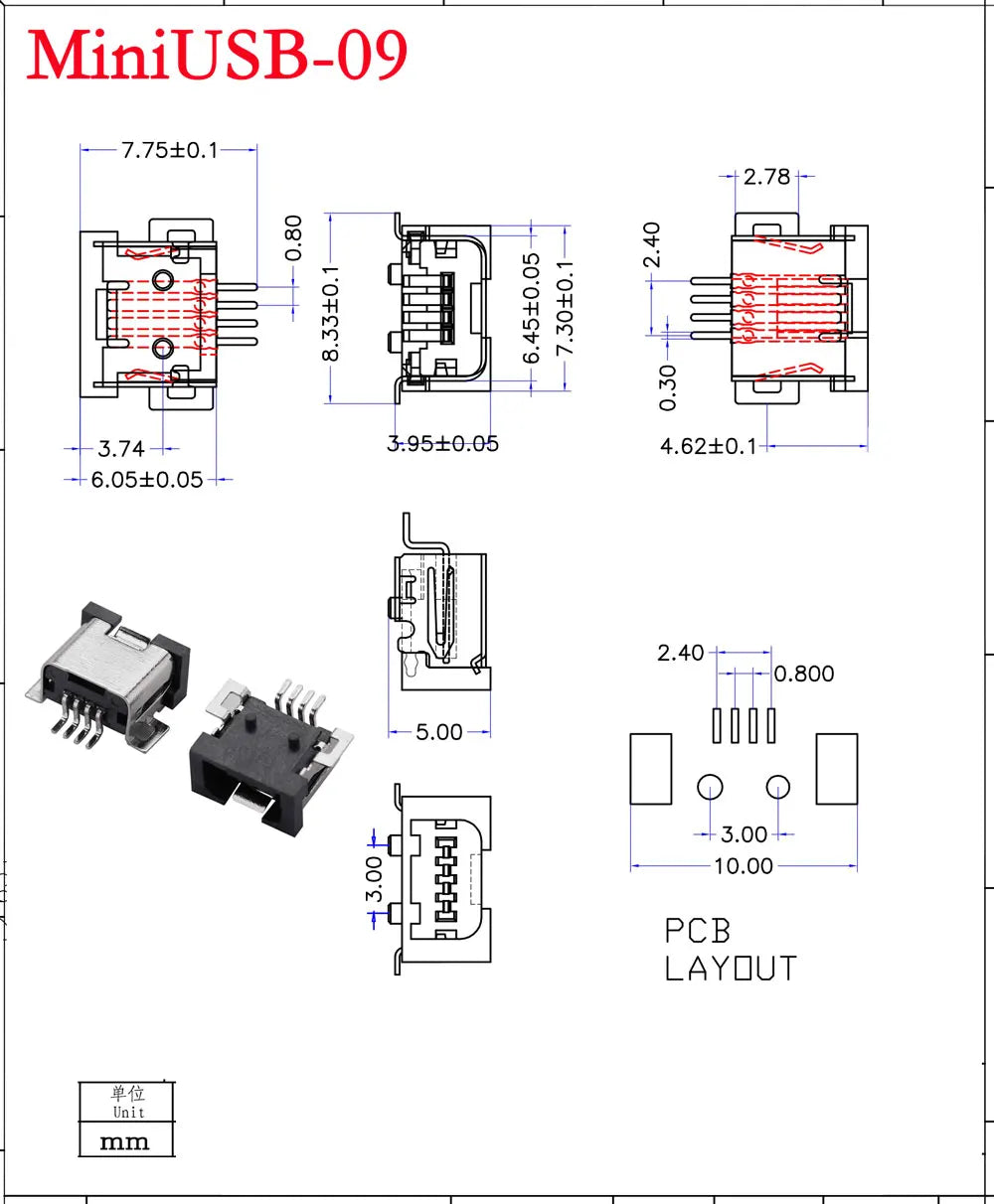 10PCS Mini USB SMD SMT 4Pin 5Pin Female Mini B Socket Connector Plug Straight DIP Jack Connector Plug-in