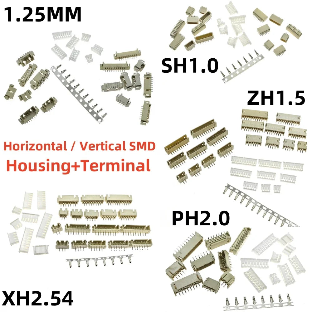 10sets Sh1.0 Jst1.25 Ph2.0 Xh2.54 Sh/jst/zh/ph/xh Horizontal / Vertical Smd Pin Header + Housing + Terminal Set 2.54mm