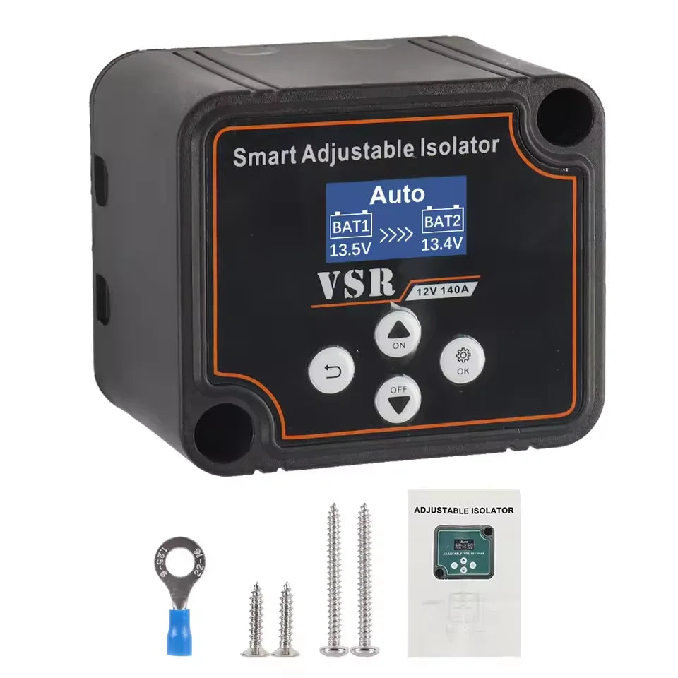 12V 140A Dual Battery Smart Isolator LCD Display VSR Car Relay Digital Voltage Sensitive Setting Split Charge Relay for Camper