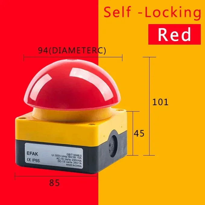 1/5/10 Pcs Large Mushroom Head Button Switch IP67 Watproof FAK - R/KC11/I 1NO+1NC Emergency Stop Self Reset Handle Foot Push